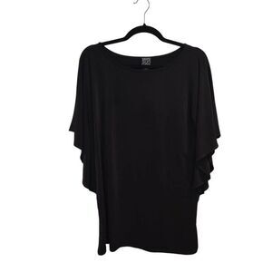 Clara Sun Woo Top Women's Small Black Batwing‎ Flutter Sleeve Round Neck Stretch